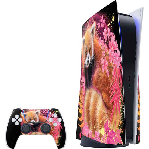 Red Panda with Flowers by Sheena Pike PlayStation PS5 Skins